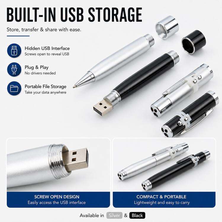 3 in 1 Laser Pen Style USB Flash Disk, Silver (16GB), 2GB (Silver), 4GB (Silver), 8GB (Silver), 1...