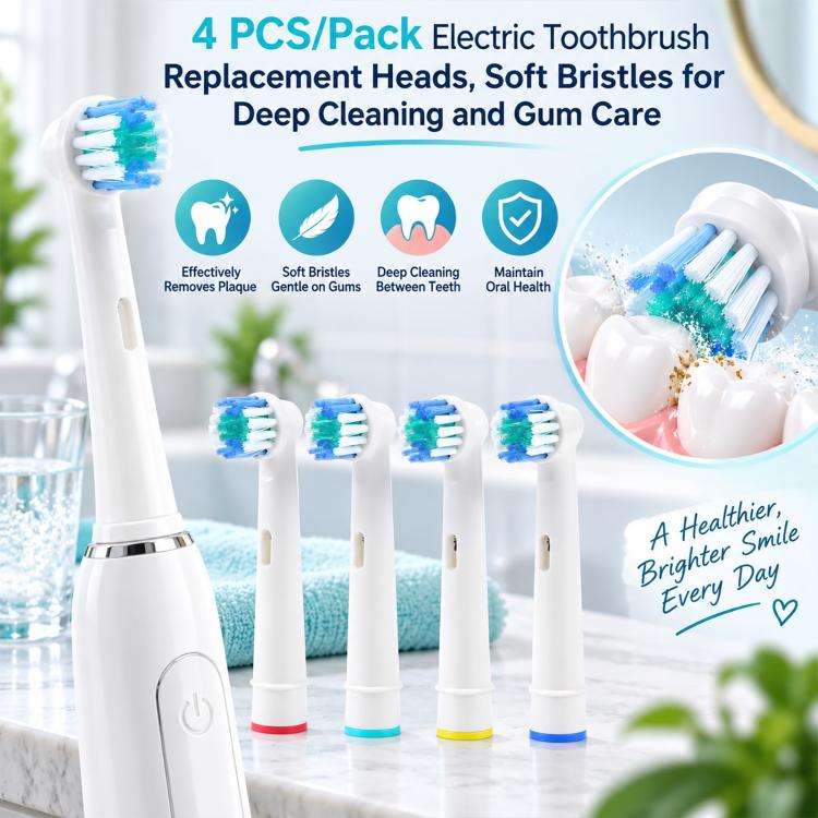 4 PCS/Pack Electric Toothbrush Replacement Heads, Soft Bristles for Deep Cleaning and Gum Care