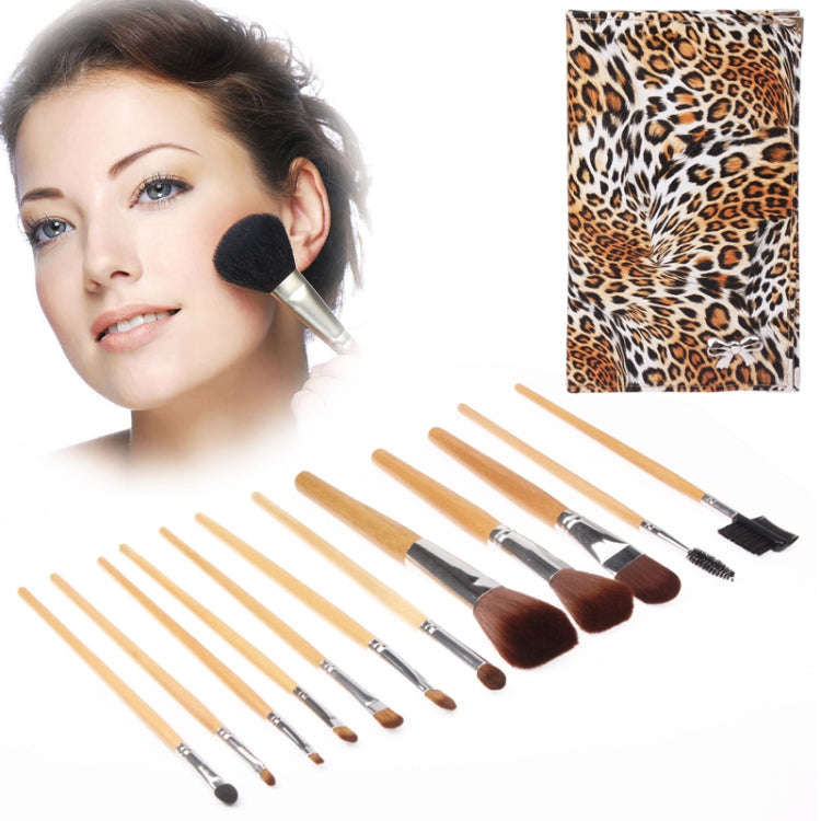 Foldable Trendy Panther Patterned Cosmetic Brush Case Bag Kit Set for Ladies / 12pcs Brushes Faci...