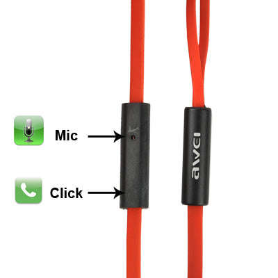 Awei ES600i Noodle Style 3.5mm Universal Headset with Hear Speaker Control & Microphone for iPhon...