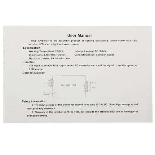 24A RGB Amplifier for LED Light, DC 12V-24V Input
