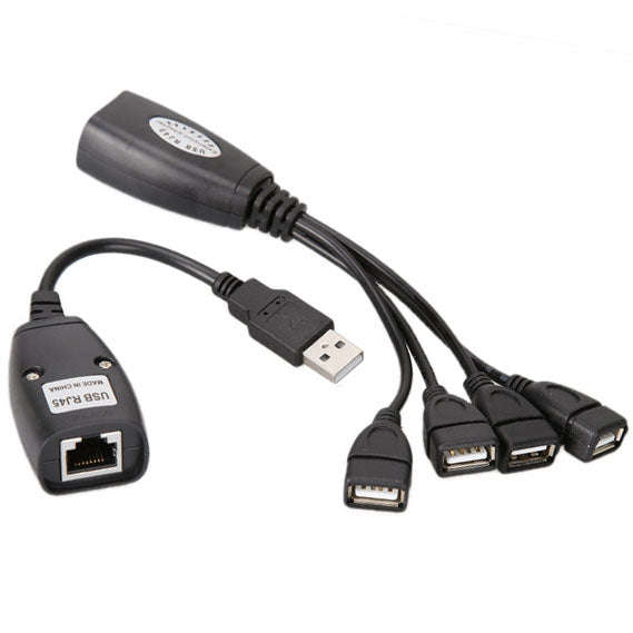 USB 2.0 CAT5 / CAT5E / CAT6 RJ45 to 4 USB Ethernet Extender LAN Extension Cable Repeater Adapter,...