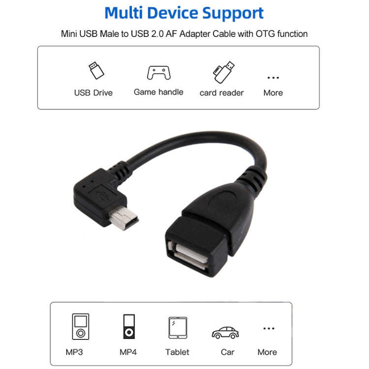 90 Degree Mini USB Male to USB 2.0 AF Adapter Cable with OTG Function, Length: 13cm, Right Augle ...