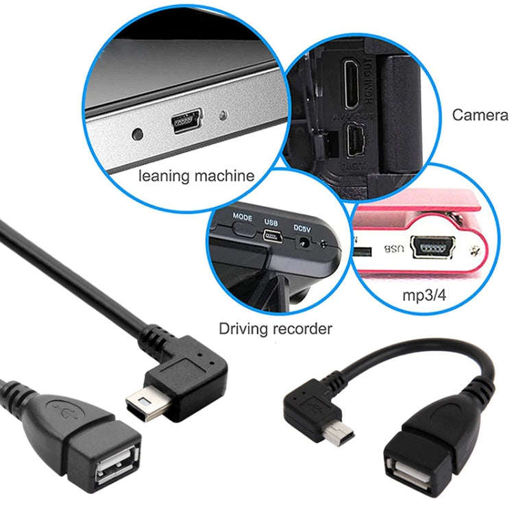 90 Degree Mini USB Male to USB 2.0 AF Adapter Cable with OTG Function, Length: 13cm, Right Augle ...