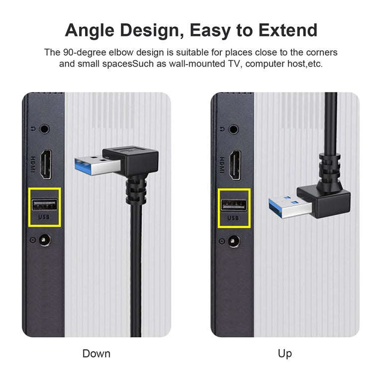 USB 3.0 Down Angle 90 degree  Extension Cable Male to Female Adapter Cord, Length: 15cm, Down Ang...