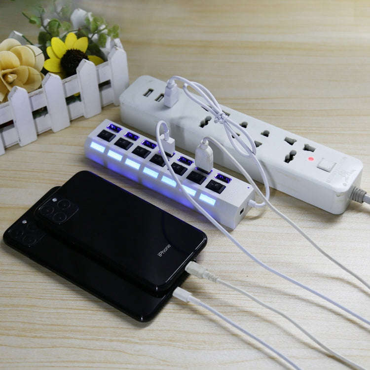 7 Ports USB Hub 2.0 USB Splitter High Speed 480Mbps with ON/OFF Switch / 7 LEDs, 7 Ports (White),...