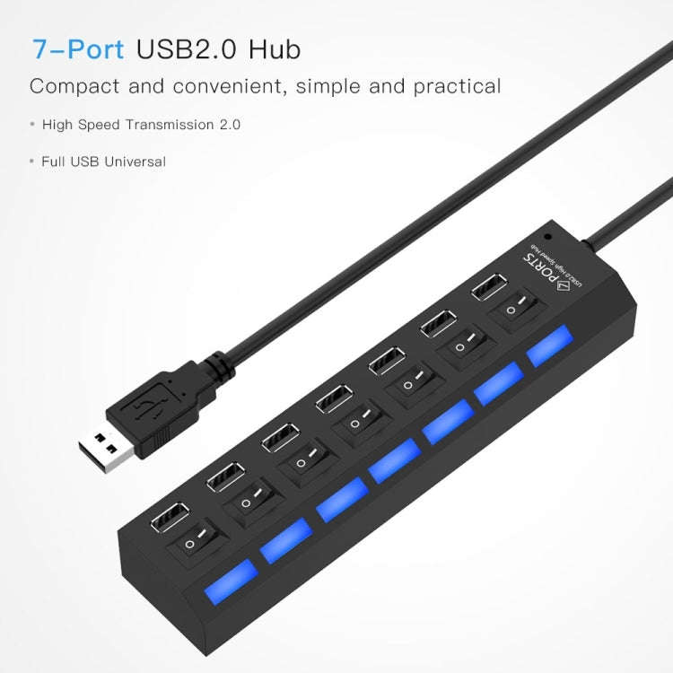 7 Ports USB Hub 2.0 USB Splitter High Speed 480Mbps with ON/OFF Switch / 7 LEDs, 7 Ports (White),...