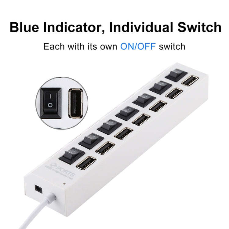 7 Ports USB Hub 2.0 USB Splitter High Speed 480Mbps with ON/OFF Switch / 7 LEDs, 7 Ports (White),...