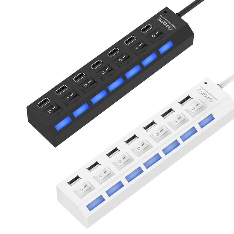 7 Ports USB Hub 2.0 USB Splitter High Speed 480Mbps with ON/OFF Switch / 7 LEDs, 7 Ports (White),...