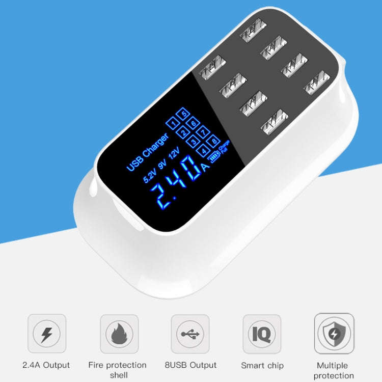 YC-CDA19A 8-port USB Multi-function 40W Intelligent Digital Display Fast Charging Dock, UK Plug, ...