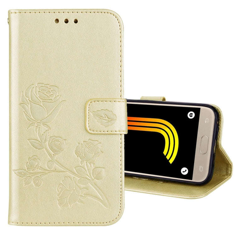 For Galaxy J3 (2017) / J330 (EU Version) Roses Pressed Flower Pattern Horizontal Flip Leather Cas...