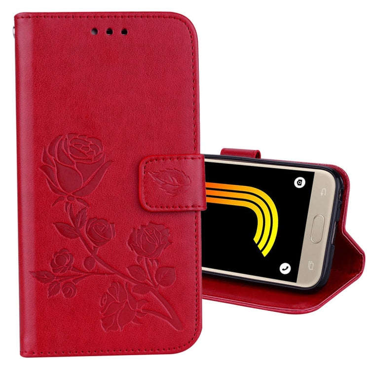 For Galaxy J3 (2017) / J330 (EU Version) Roses Pressed Flower Pattern Horizontal Flip Leather Cas...