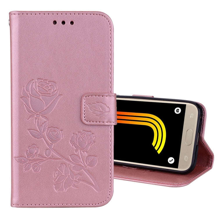 For Galaxy J3 (2017) / J330 (EU Version) Roses Pressed Flower Pattern Horizontal Flip Leather Cas...