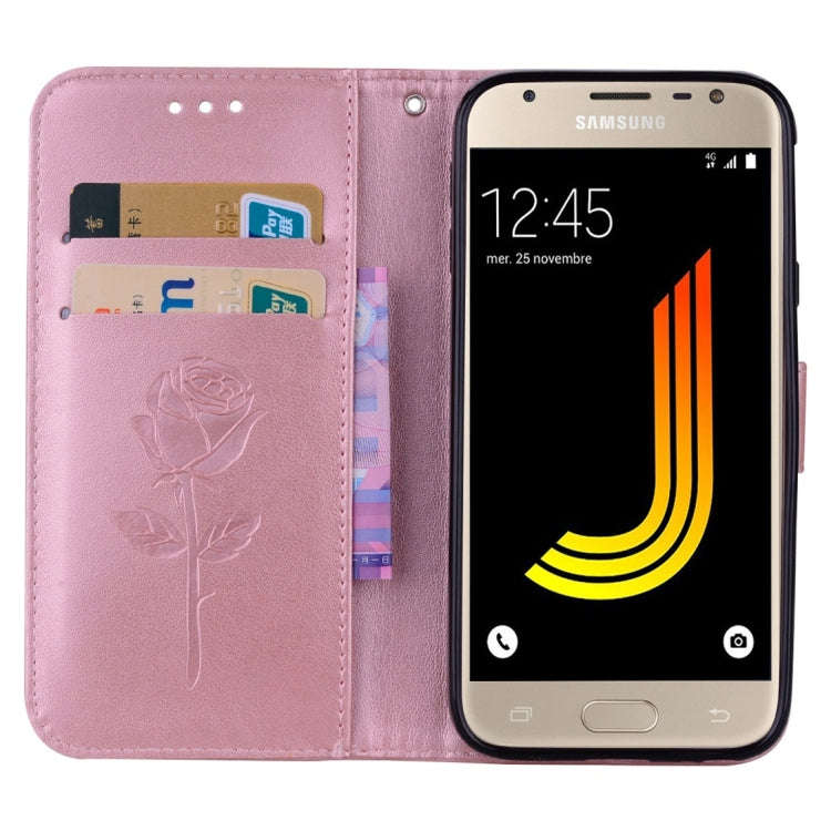 For Galaxy J3 (2017) / J330 (EU Version) Roses Pressed Flower Pattern Horizontal Flip Leather Cas...