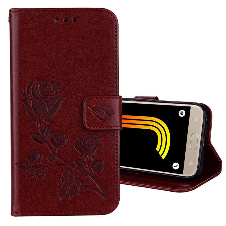 For Galaxy J3 (2017) / J330 (EU Version) Roses Pressed Flower Pattern Horizontal Flip Leather Cas...
