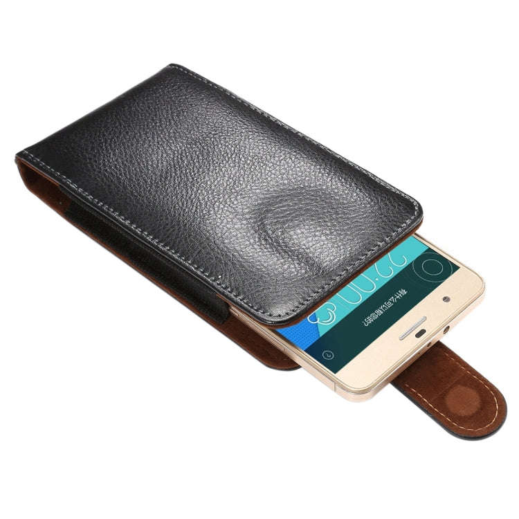 5.5 inch Litchi Texture Vertical Flip Upright Genuine Leather Case / Waist Bag with Rotatable Bac...