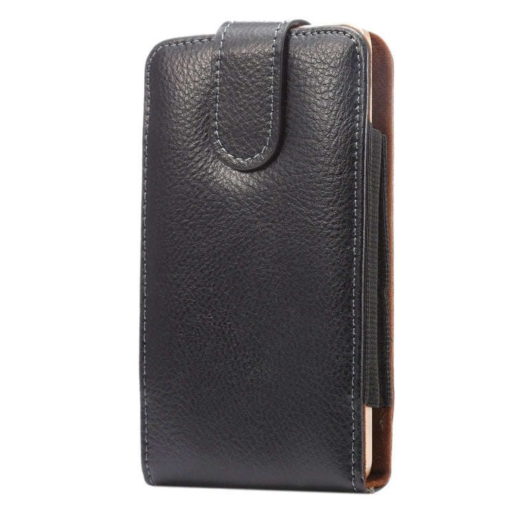 5.5 inch Litchi Texture Vertical Flip Upright Genuine Leather Case / Waist Bag with Rotatable Bac...