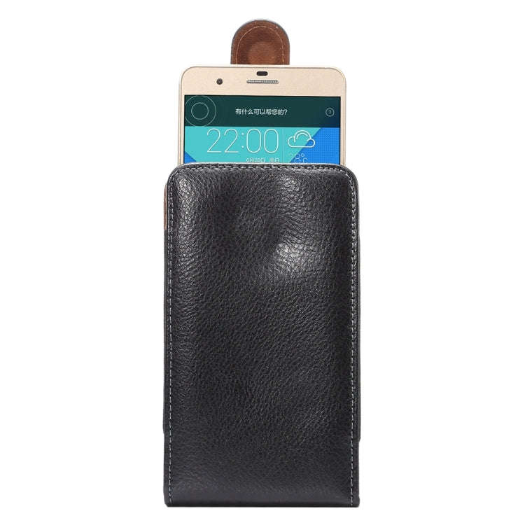 5.5 inch Litchi Texture Vertical Flip Upright Genuine Leather Case / Waist Bag with Rotatable Bac...
