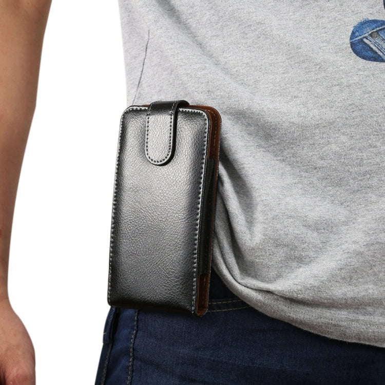5.5 inch Litchi Texture Vertical Flip Upright Genuine Leather Case / Waist Bag with Rotatable Bac...
