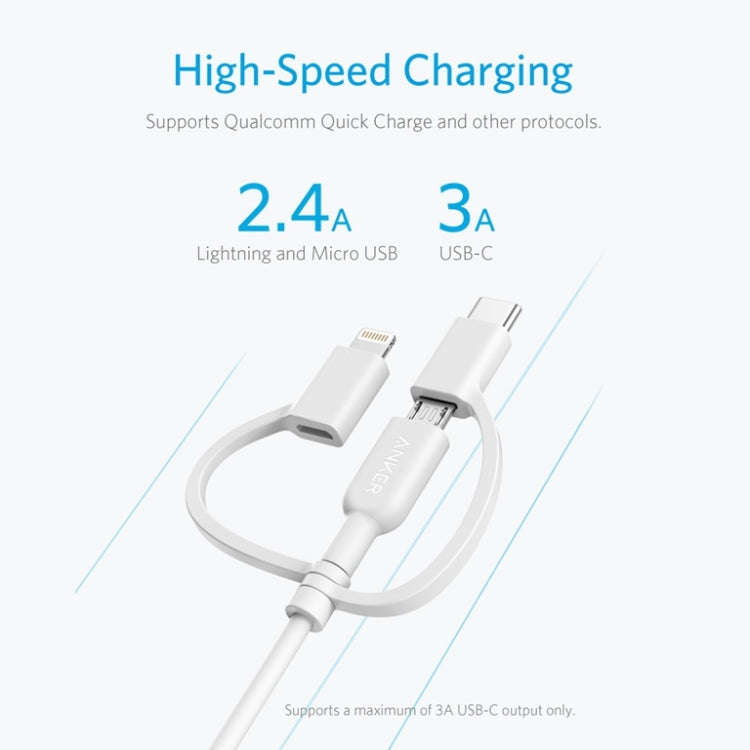ANKER 3 in 1 8 Pin + Micro USB + USB-C / Type-C Interface MFI Certificated Data Cable