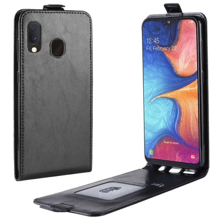 R64 Texture Vertical Flip Leather Case for Galaxy A20e , with Card Slots & Photo Frame, For Galax...
