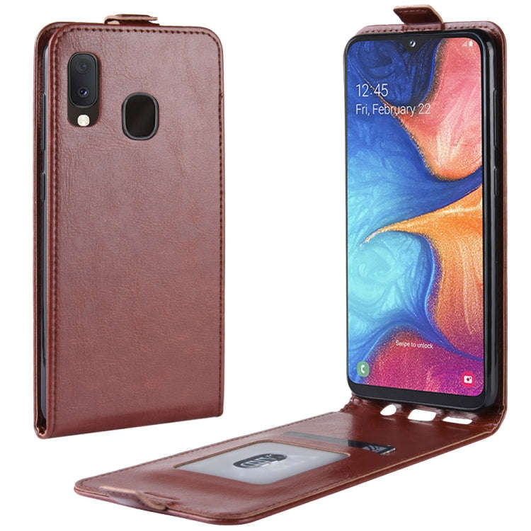 R64 Texture Vertical Flip Leather Case for Galaxy A20e , with Card Slots & Photo Frame, For Galax...
