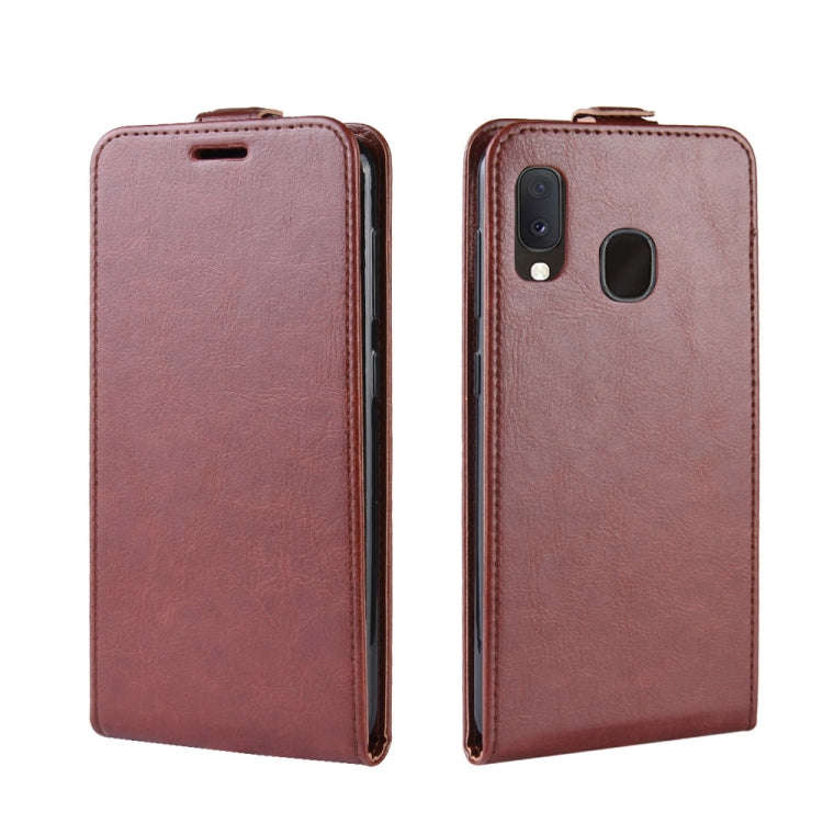 R64 Texture Vertical Flip Leather Case for Galaxy A20e , with Card Slots & Photo Frame, For Galax...