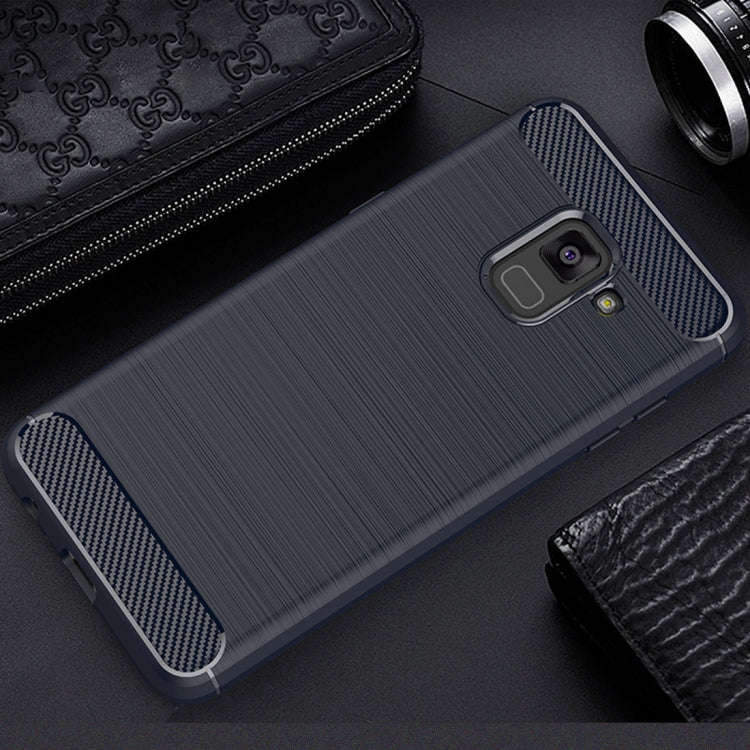 For Galaxy A8 (2018) Brushed Texture Carbon Fiber Shockproof TPU Protective Back Case, For Galaxy...