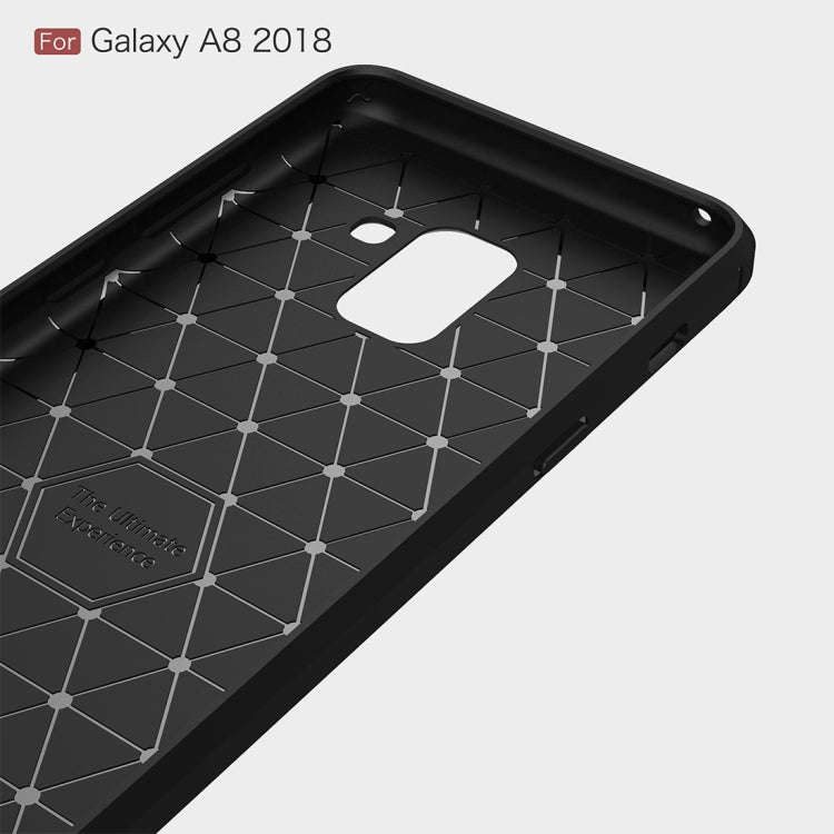 For Galaxy A8 (2018) Brushed Texture Carbon Fiber Shockproof TPU Protective Back Case, For Galaxy...