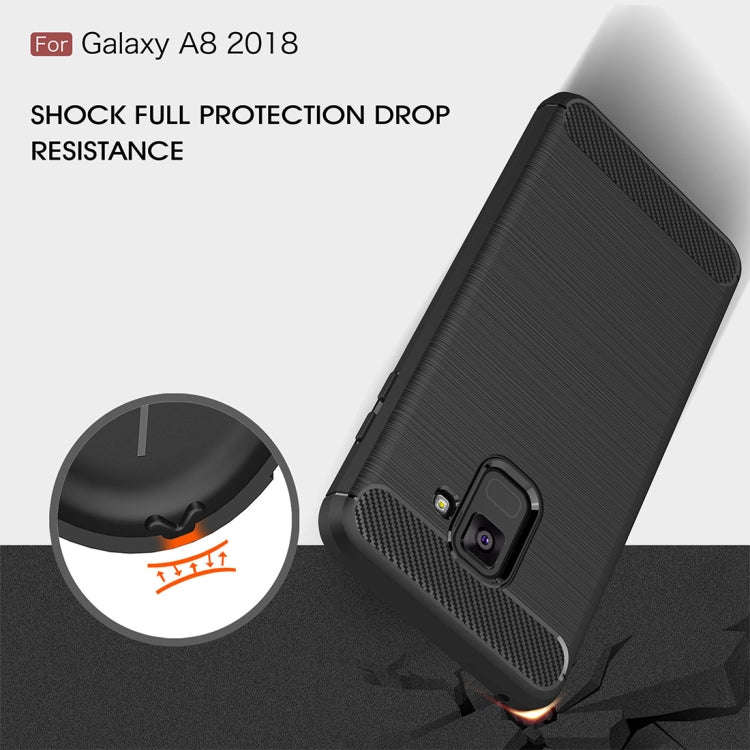 For Galaxy A8 (2018) Brushed Texture Carbon Fiber Shockproof TPU Protective Back Case, For Galaxy...