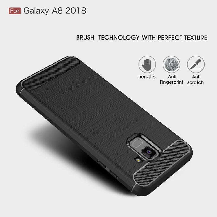 For Galaxy A8 (2018) Brushed Texture Carbon Fiber Shockproof TPU Protective Back Case, For Galaxy...