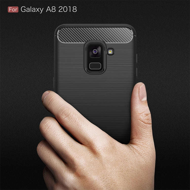 For Galaxy A8 (2018) Brushed Texture Carbon Fiber Shockproof TPU Protective Back Case, For Galaxy...