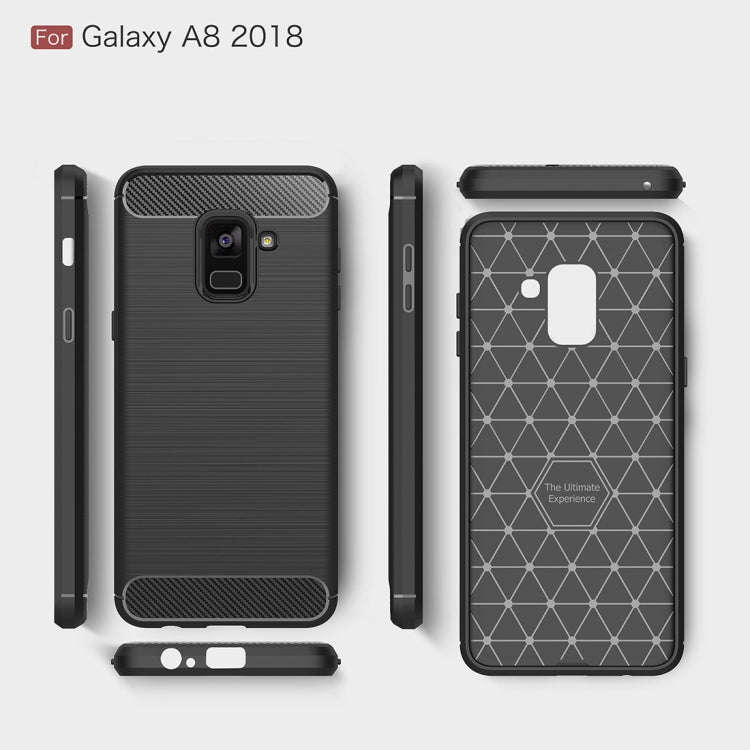For Galaxy A8 (2018) Brushed Texture Carbon Fiber Shockproof TPU Protective Back Case, For Galaxy...