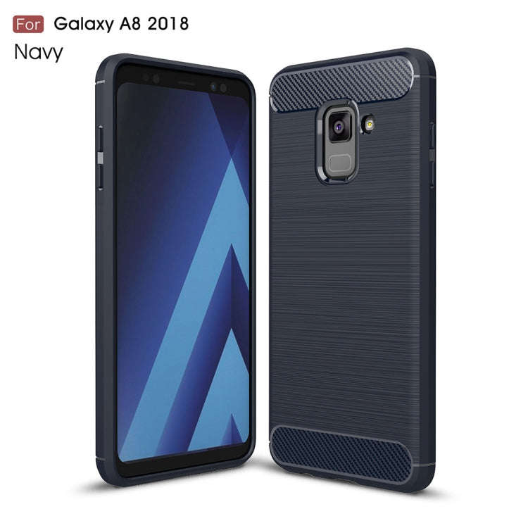 For Galaxy A8 (2018) Brushed Texture Carbon Fiber Shockproof TPU Protective Back Case, For Galaxy...