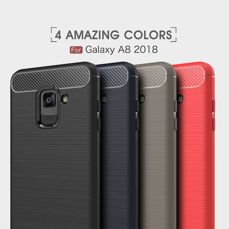 For Galaxy A8 (2018) Brushed Texture Carbon Fiber Shockproof TPU Protective Back Case, For Galaxy...