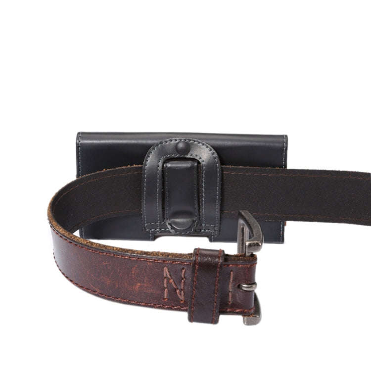 Men Glossy Texture Portable Mobile Phone Back Buckle Transverse Sleeve Waist Pack Leather Case fo...