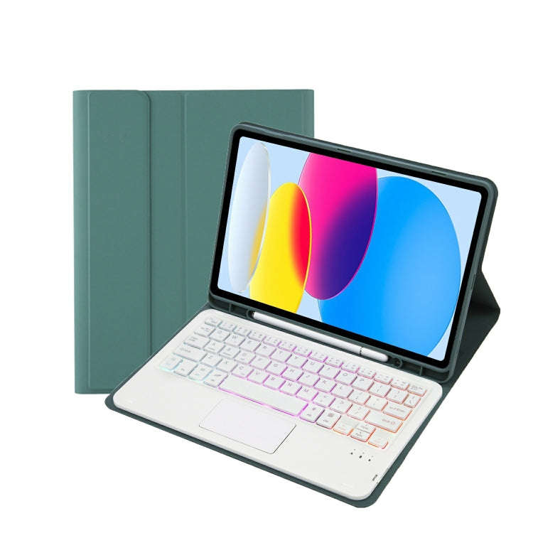 For iPad 11 2025 / 10th Gen 10.9 2022 A10B-AS Lambskin Texture Backlight Bluetooth Touch Keyboard...