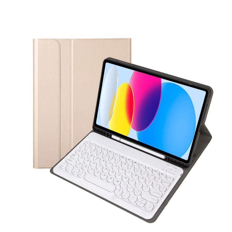 For iPad 11 2025 / 10th Gen 10.9 2022 YA10B Lambskin Texture Bluetooth Keyboard Leather Tablet Ca...