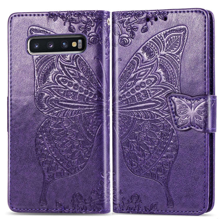 Butterfly Love Flowers Embossing Horizontal Flip Leather Case for Galaxy S10+, with Holder & Card...