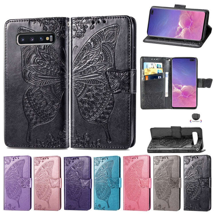 Butterfly Love Flowers Embossing Horizontal Flip Leather Case for Galaxy S10+, with Holder & Card...