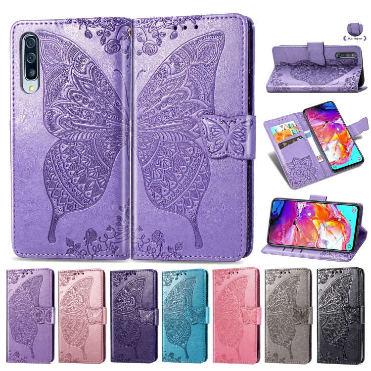 Butterfly Love Flowers Embossing Horizontal Flip Leather Case for Galaxy A70, with Holder & Card ...