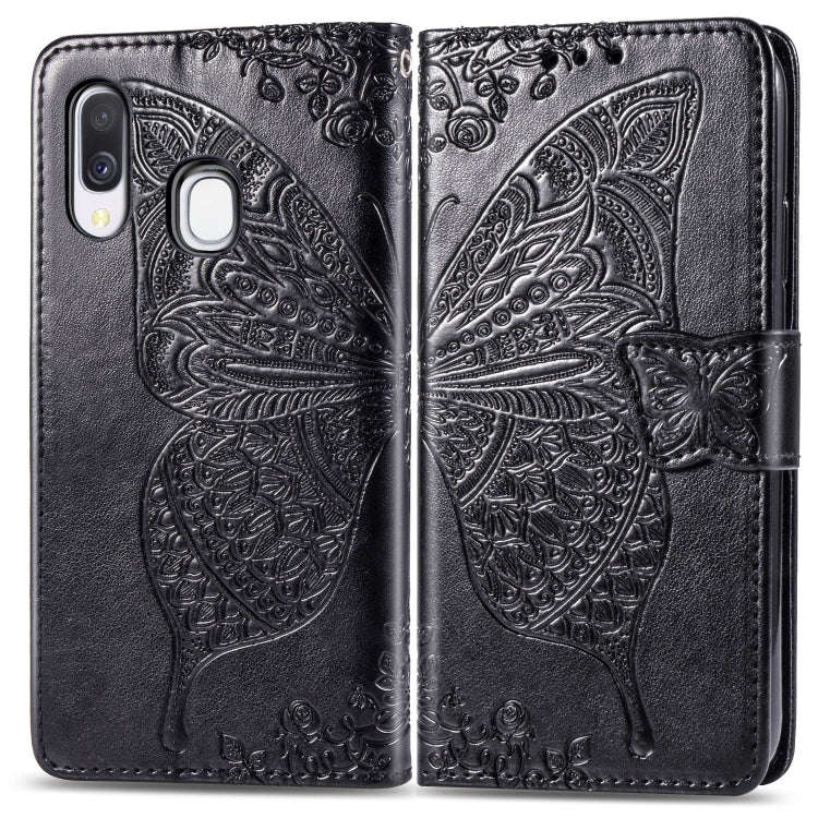 Butterfly Love Flowers Embossing Horizontal Flip Leather Case for Galaxy A40, with Holder & Card ...