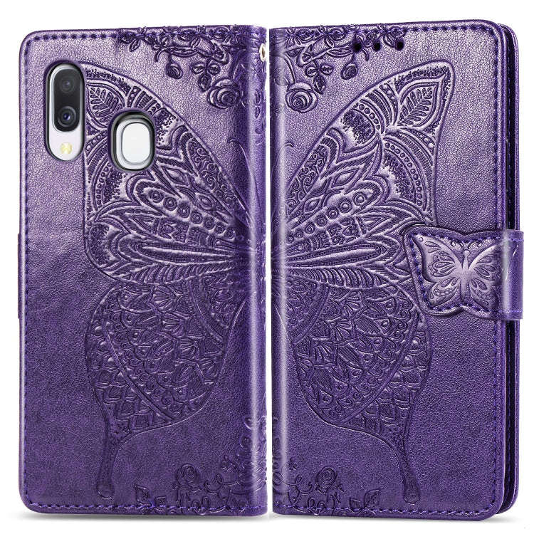 Butterfly Love Flowers Embossing Horizontal Flip Leather Case for Galaxy A40, with Holder & Card ...