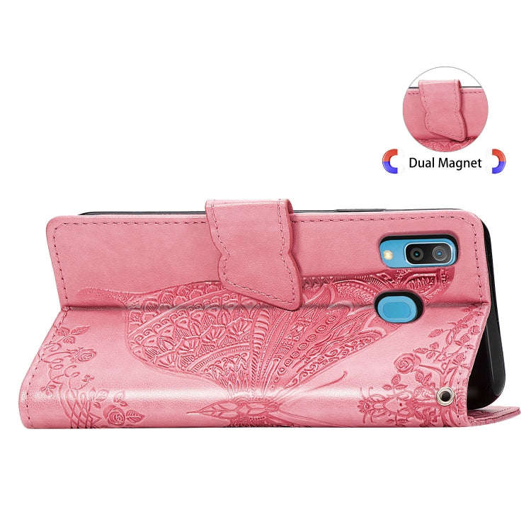 Butterfly Love Flowers Embossing Horizontal Flip Leather Case for Galaxy A40, with Holder & Card ...