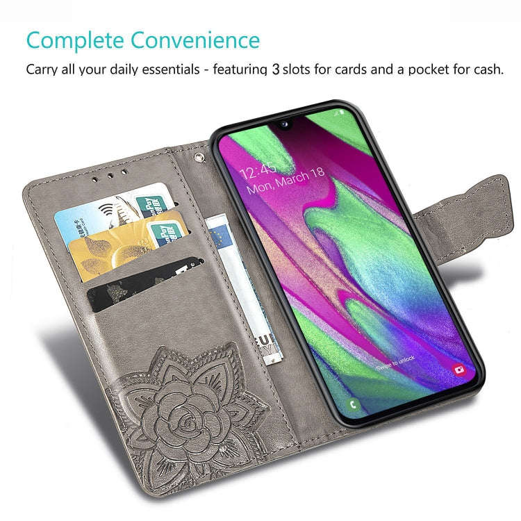 Butterfly Love Flowers Embossing Horizontal Flip Leather Case for Galaxy A40, with Holder & Card ...