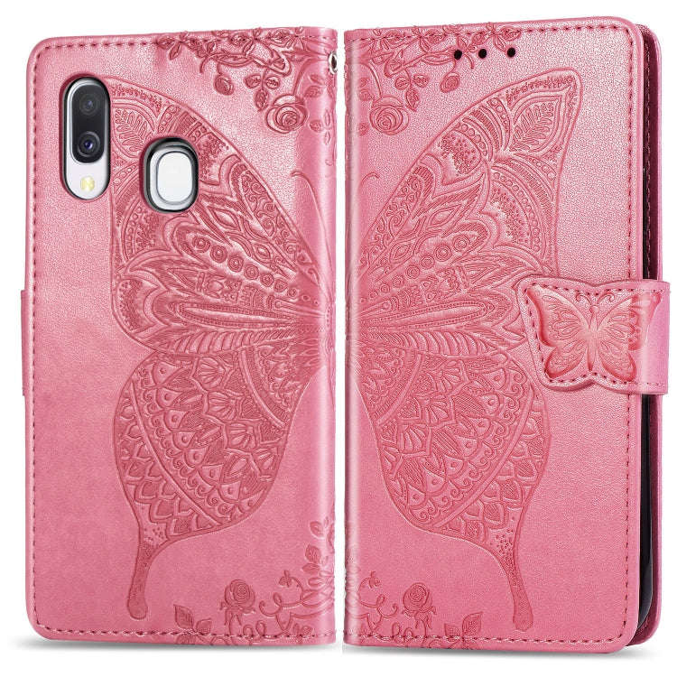 Butterfly Love Flowers Embossing Horizontal Flip Leather Case for Galaxy A40, with Holder & Card ...