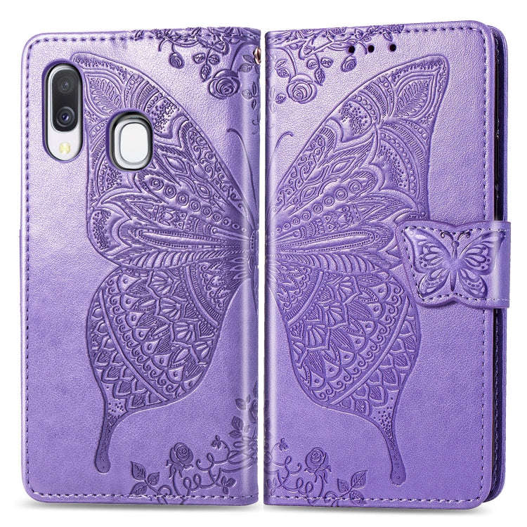 Butterfly Love Flowers Embossing Horizontal Flip Leather Case for Galaxy A40, with Holder & Card ...