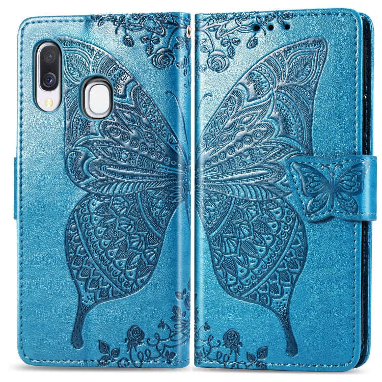 Butterfly Love Flowers Embossing Horizontal Flip Leather Case for Galaxy A40, with Holder & Card ...