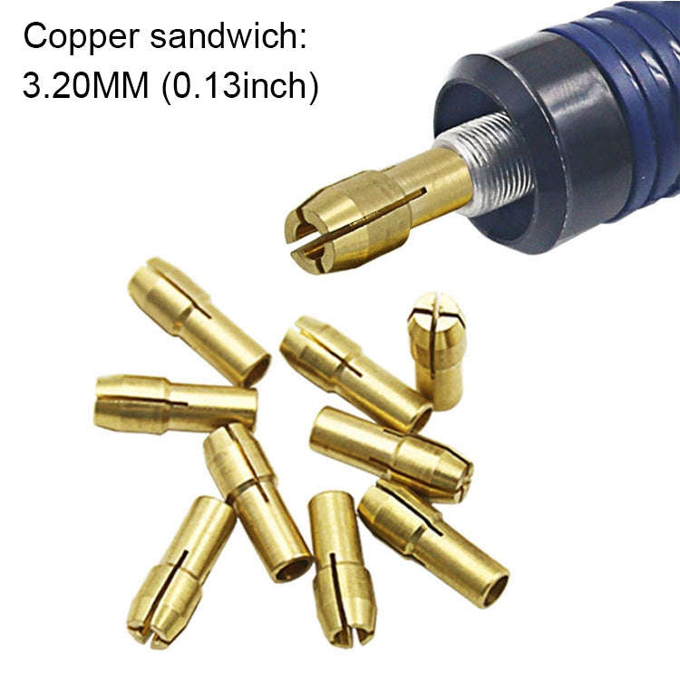 10 PCS Three-claw Copper Clamp Nut for Electric Mill FittingsBore diameter: 3.2mm, Bore diamet...