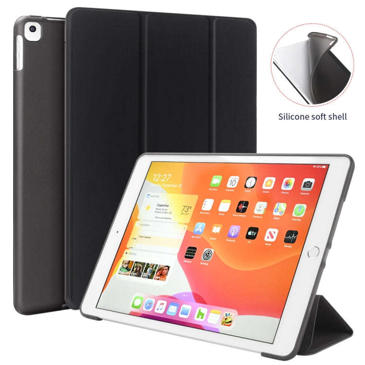 For iPad 10.2 inch 2019 / iPad Pro 10.5 inch Three-folding Surface PU Leather TPU Matte Soft Bott...